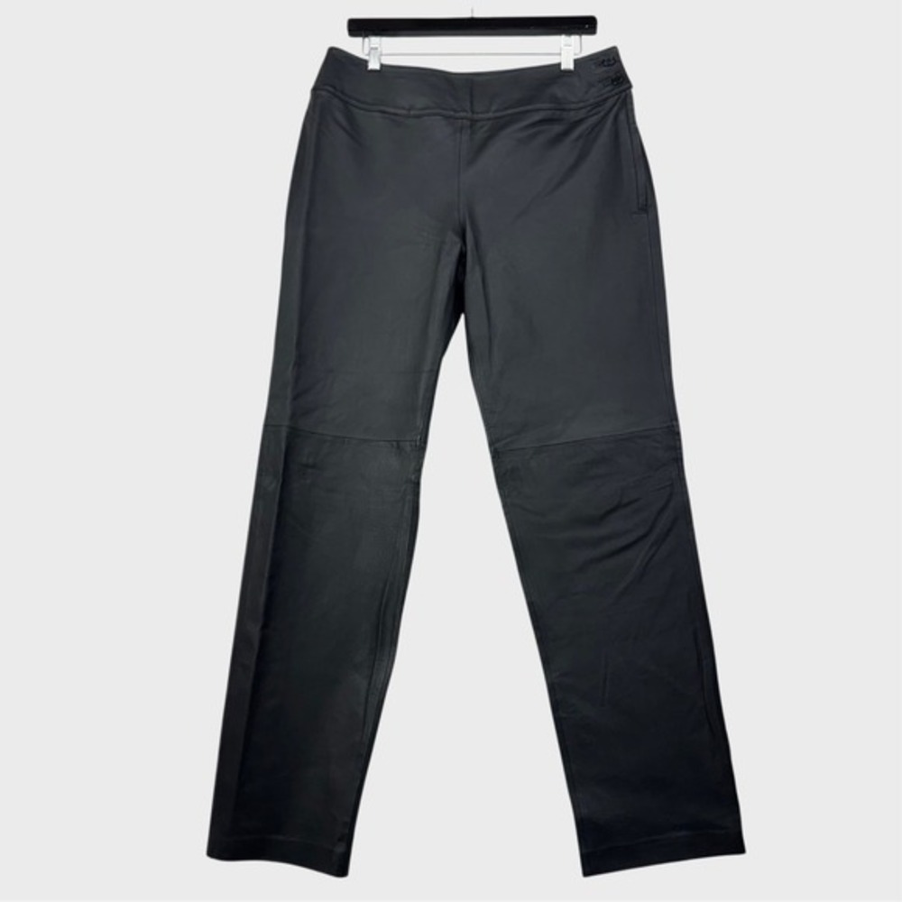 Vintage 90s Black Genuine Leather Pants Womens 12 Minimalism Goth Moto Pants